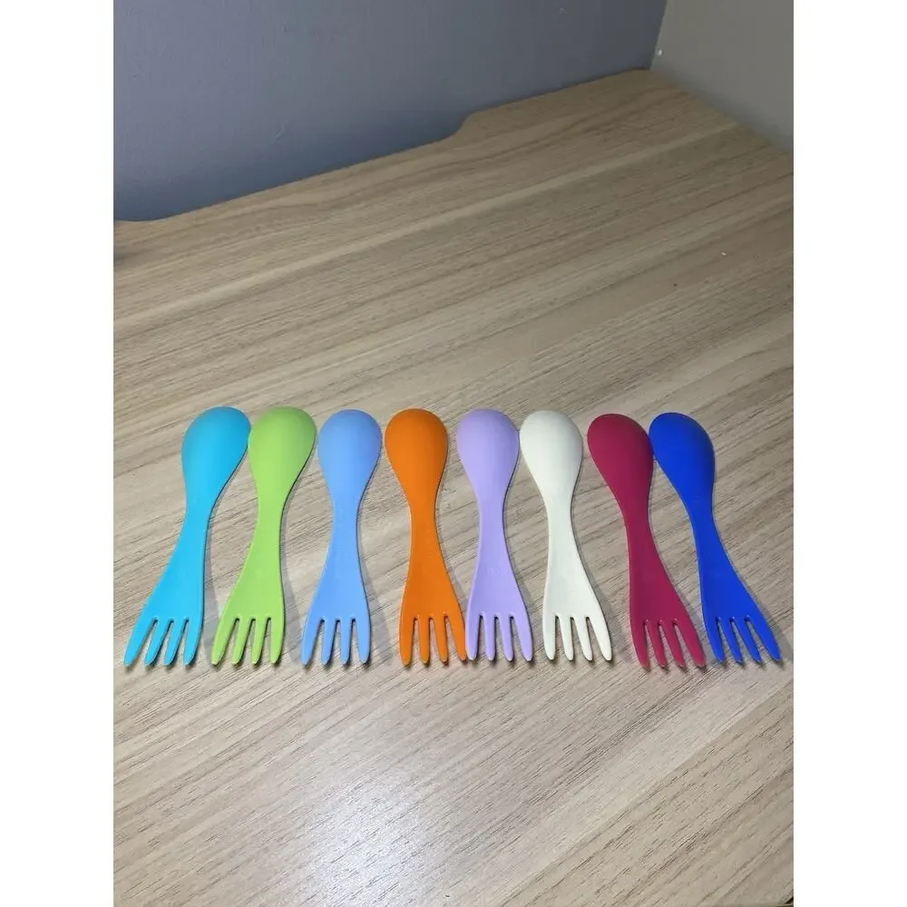 Lot 7 Colorful Plastic Sporks Spoon Fork Camping Travel Kids Reusable Utensils